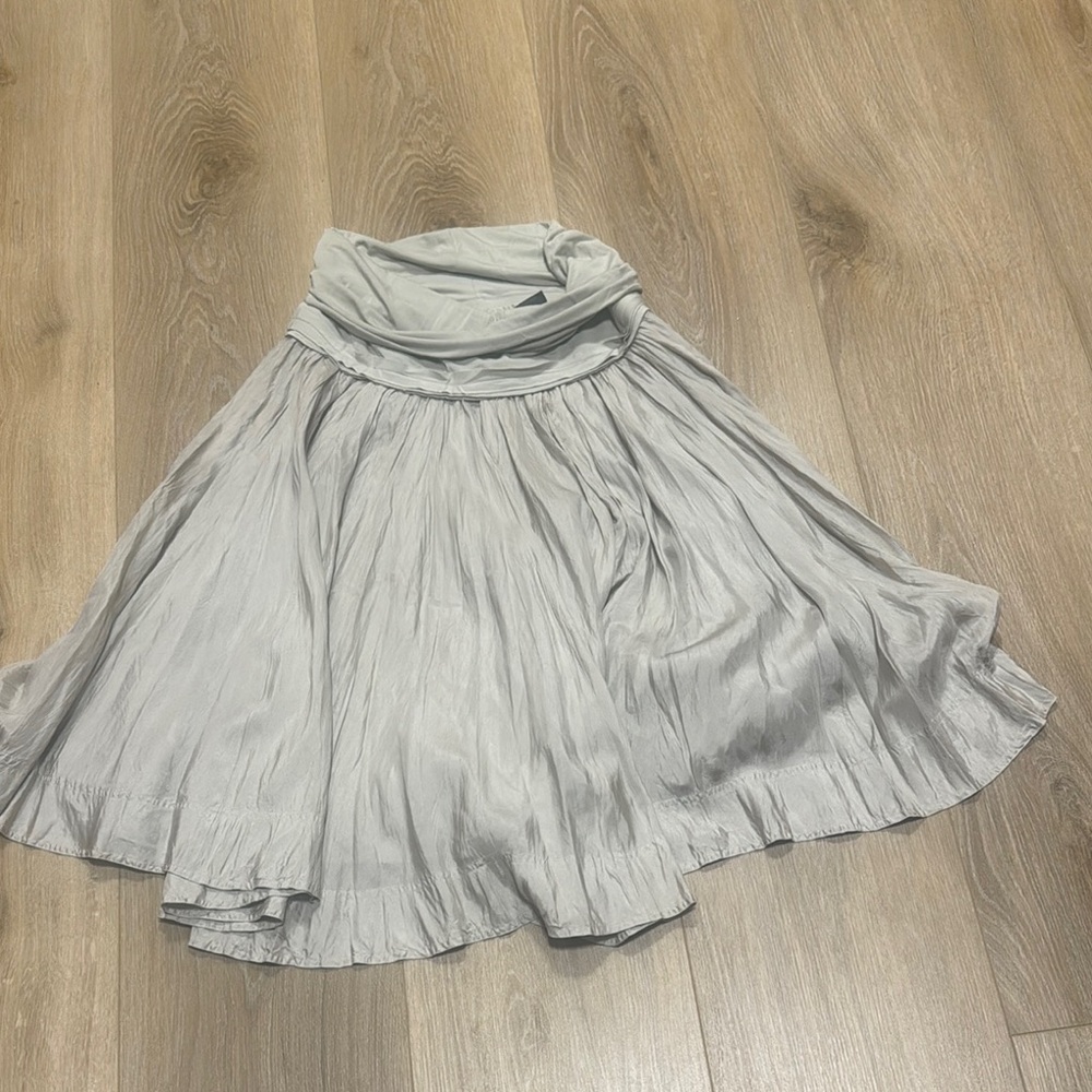 Donna Karan Silver Mini A-Line Skirt Pleated Wrap